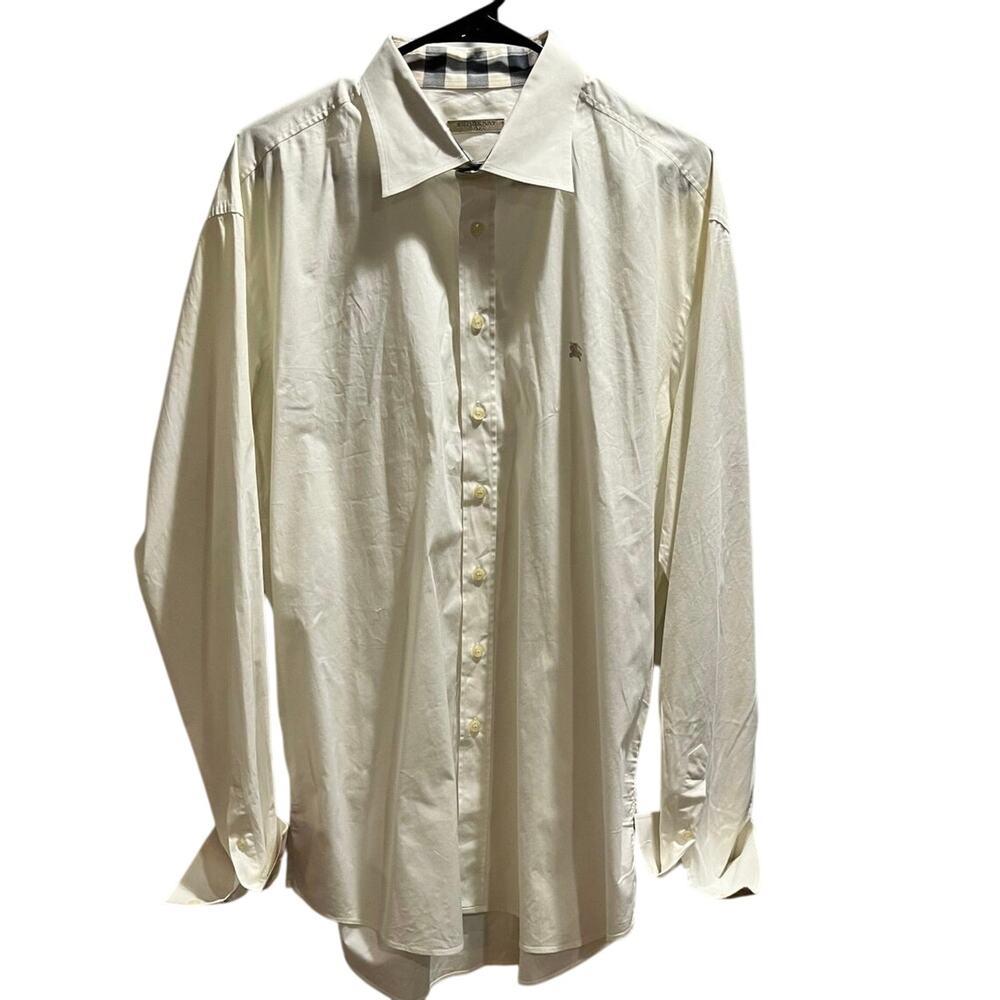 Burberry Brit Men’s Cream Long Sleeve Button Shirt xxl Nova Check Collar Cuff